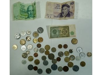 Misc. Lot Of 52 Coins And 3 Bills - Some Silver- Shekels-