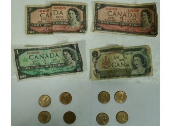 Lot Of $16 Canada - $1, $2 Bills, 8 X $1 Coin