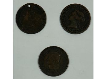 Lot Of 3 Large Pennies- 1859  Canada , 1884 Argentina