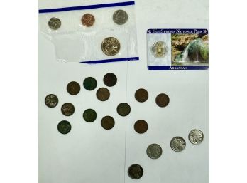 Misc. Lot 13 Wheat Or Indian Head Pennies, 4 Buffalo Or Jefferson Nickels