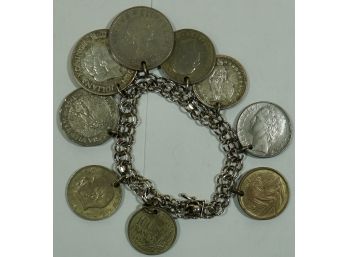 Sterling Charm Bracelet With Silver Coins? 3.245 Ozt