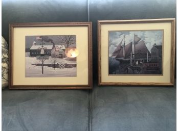 2 Framed Folk Art Prints