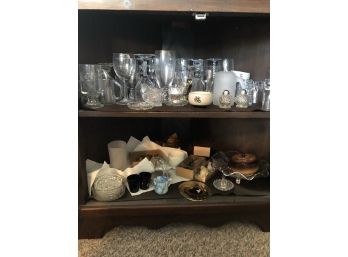 2 Shelf Lots Crystal Napkin Rings, Salt & Pepper, Glasses Etc.....
