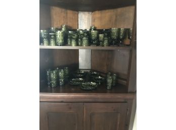 60 Piece Lot Of Green Glasses & Condiment Dishes