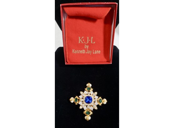 Kenneth J Lane Jeweled Cross Brooch 3'