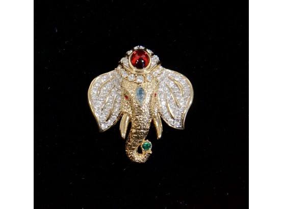 ANS Jeweled Elephant Head Brooch 2 1/8'