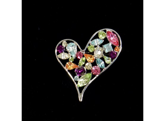 Jeweled Heart Brooch 2 5 /8'