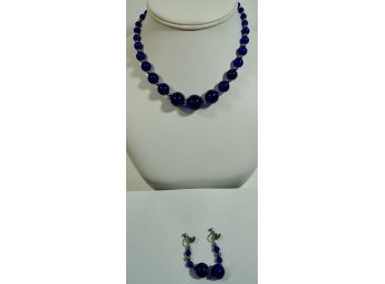 Cobalt Blue Glass Bead Necklace 16'