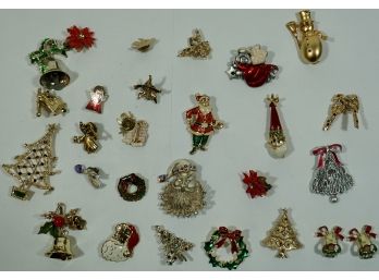 Lot Of 27 Christmas Pins / Earrings