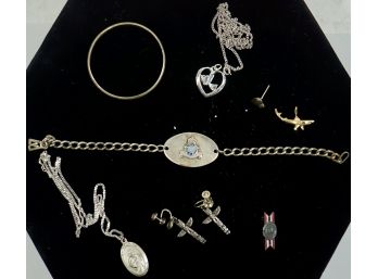 Lot Of  9 Pieces Of Sterling - Totem Pole Earrings, Royal Canadian Air Force Id Tag, Charm, Necklace