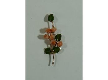 Coral & Jade Pin 2 3/4'