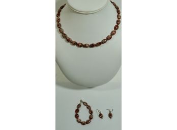Red Stone 18' Necklace, Bracelet & Earrings