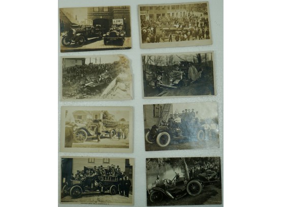 Lot Of 8 Fire Dept Engines (RPPC) Including Collings, Norwich, NY, Celima, KS, W Bridgewater, MA