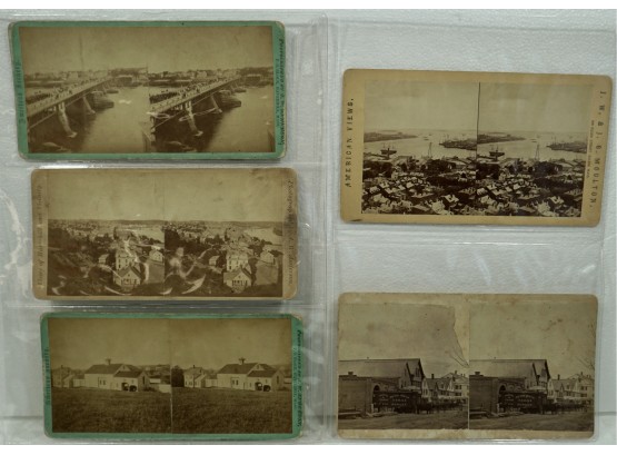 Lot Of 6 Stereo Views (Real Picture) Salem, Haverhill, MA Oxen Pulling Train Car