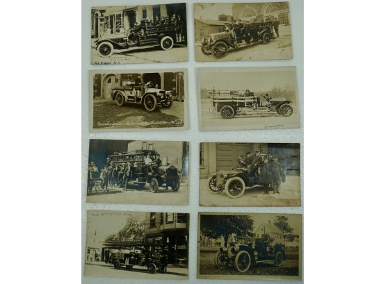 Lot Of 8 Fire Dept Engines (RPPC) Including Albany, W Springfield, Middletown, NY