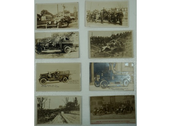 Lot Of 8 Fire Dept Engines (RPPC) Including Middleboro, MA, Akron, OH, W York, PA