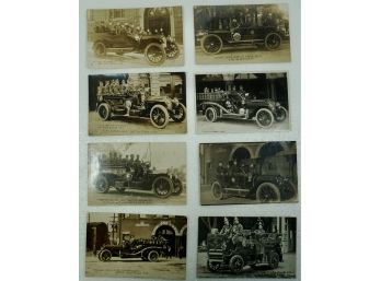 Lot Of 8 Fire Dept Engines (RPPC) Including Battle Creek, MO