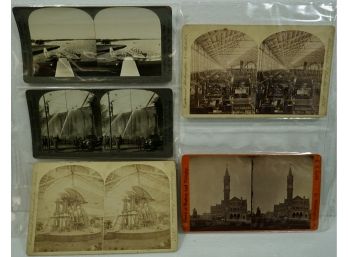 Lot Of 5 Stereo Views (Real Picture) Fire Dept, Clipper Ship