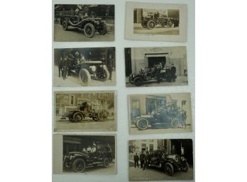 Lot Of 8 Fire Dept Engines (RPPC) Including Brookline, Worcester, Beverly Farms, MA