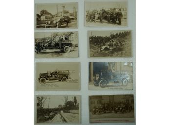 Lot Of 8 Fire Dept Engines (RPPC) Including Middleboro, MA, Akron, OH, W York, PA