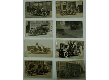 Lot Of 8 Fire Dept Engines (RPPC) Including Worcester, Medford, Amesbury, MA