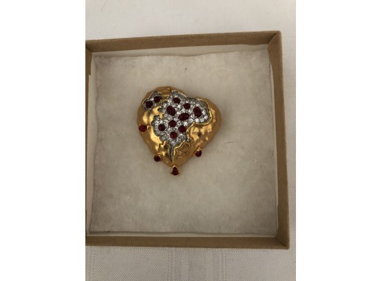 LMD Signed Rhinestone Heart Pin, Vintage Heart Jewelry, Rhinestone