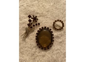 22. Three Amber Pins, Rhinestone