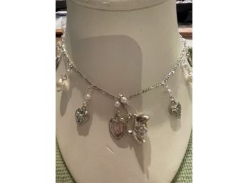 10 Costume Hearts And Pearls Chain Necklace.