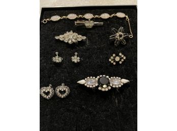 42. Vintage Pins & Heart Earrings, Brace Lot