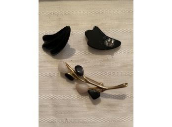 50. Black Stone Pierced Earrings, Pin