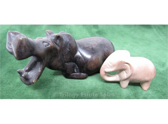 Carved Hippo And Elephant