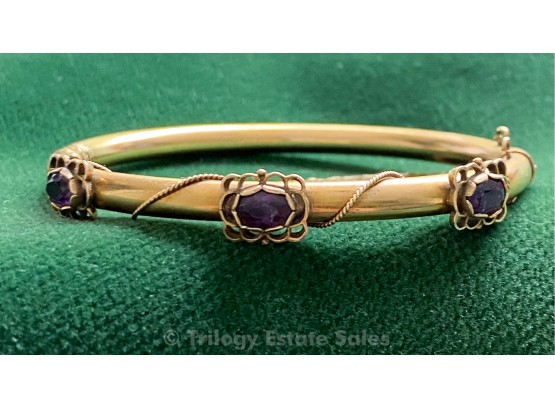 Antique 14k Gold Bracelet With Amethysts