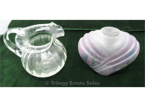 Heart Shaped Vase And Hand-Blown Glass Water Pitcher