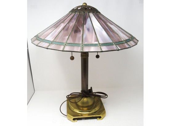 Crescent Brass Stained Glass Shade Lamp