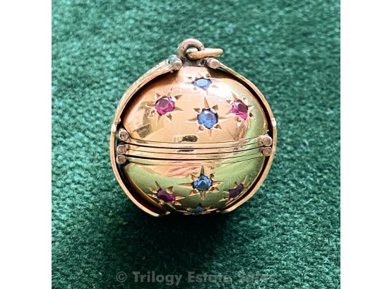 18k Gold Jeweled Folding Sphere Locket