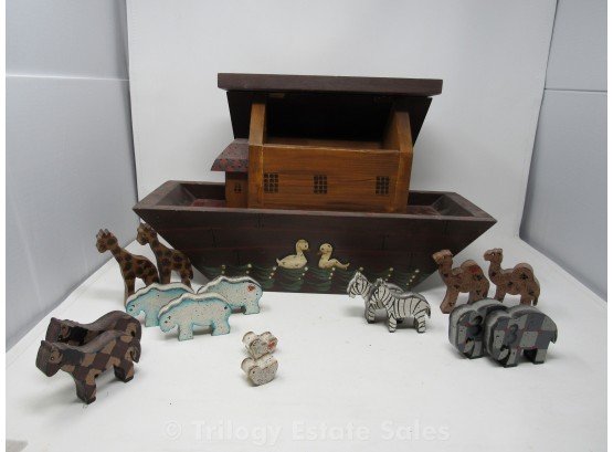 Hand-Made Wooden Noah's Ark With Wooden Animals