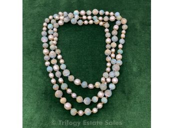 60' Necklace Of Faux Pearls And Glass Beads