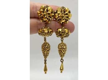 Fabulous Gold-tone Sparkly Dangly Clip Earrings