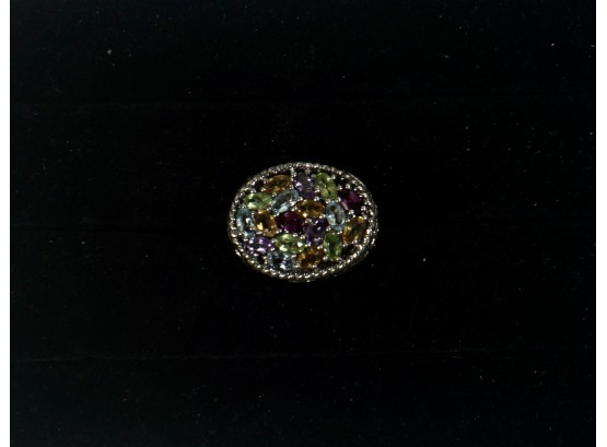 Sterling Silver 25 Multi Color Stones Ring Size 8
