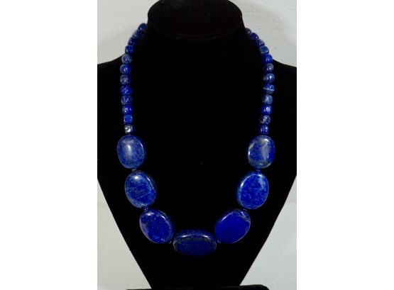 LAPIS NECKLACE W/ 7 LARGE BEADS STERLING CLASP