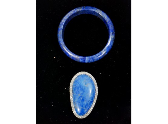 LOT OF 2  LAPIS PIECES-BANGLE, BROOCH