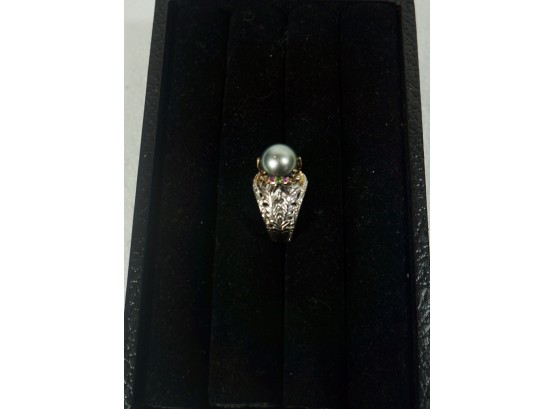 Sterling Silver Black Pearl Ring Size 8