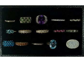 Lot Of 15 Assorted Sterling Silver Rings