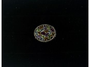 Sterling Silver 25 Multi Color Stones Ring Size 8