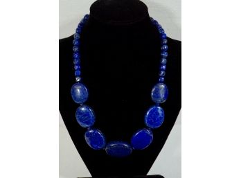 LAPIS NECKLACE W/ 7 LARGE BEADS STERLING CLASP
