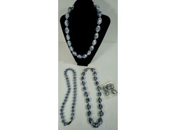 LOT OF 3 ASIAN BLUE AND WHITE PORCELAIN BEAD NECKLACES  5 LOOSE BEADS
