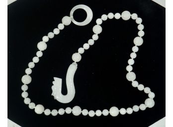 25' White Jadeite Carved Beads Necklace