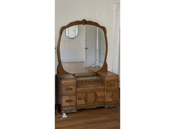 Art Deco Waterfall Vanity With Large Oval Mirror