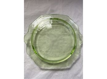 Green Uranium Depression Glass Footed Cake Plate