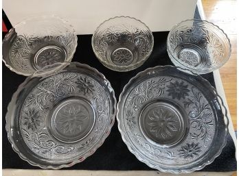 5 Assorted Pressed Glass Bowls